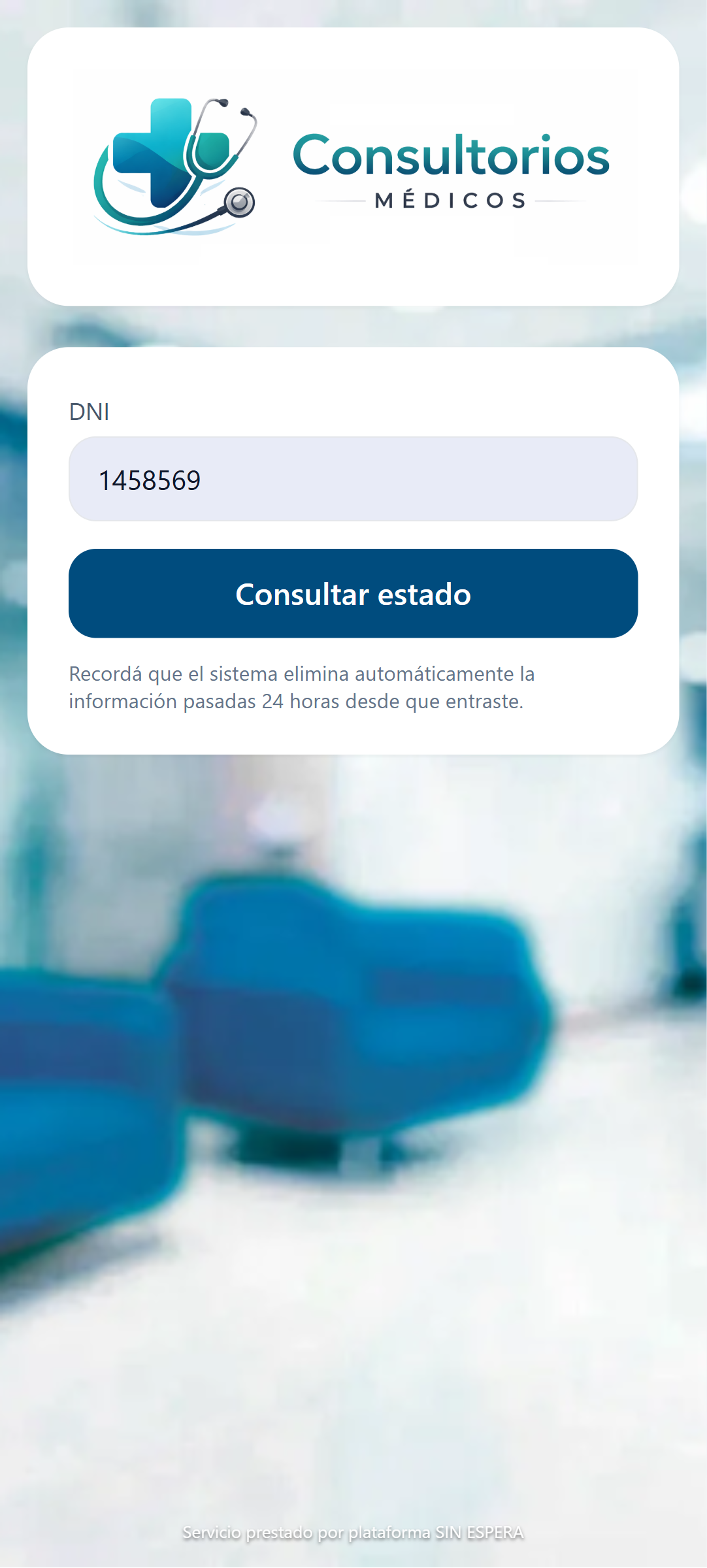 Pantalla de consulta de estado en fila