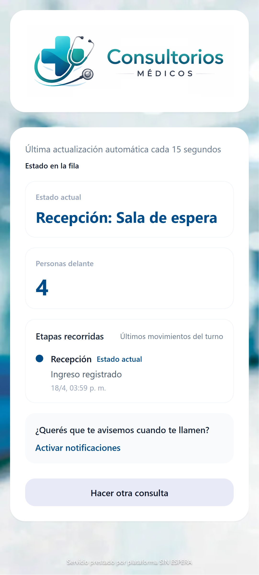 Resultado del estado de fila