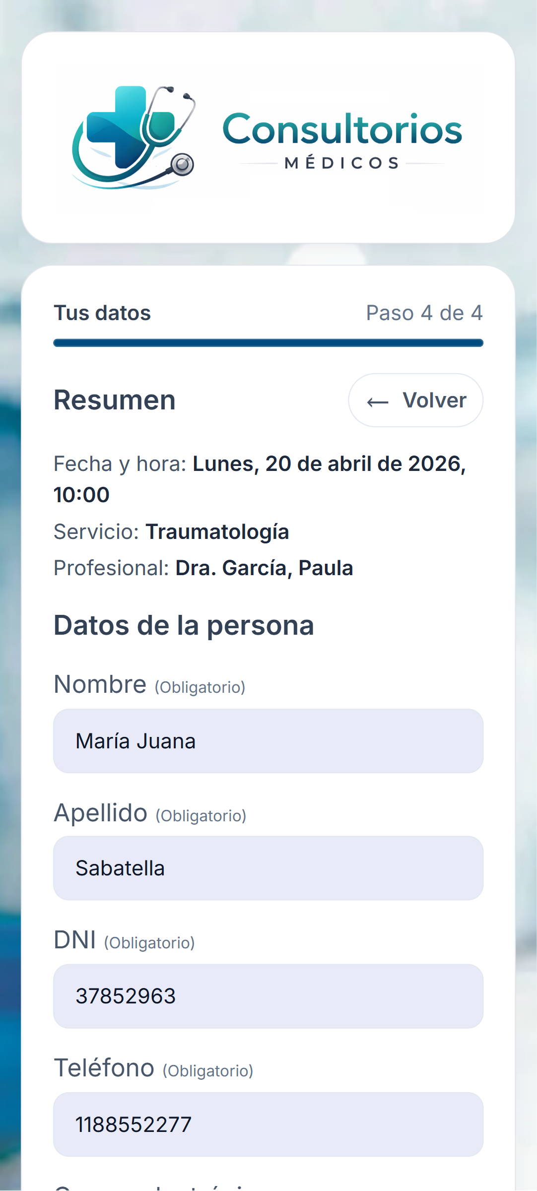 Paso 4 de toma de turno